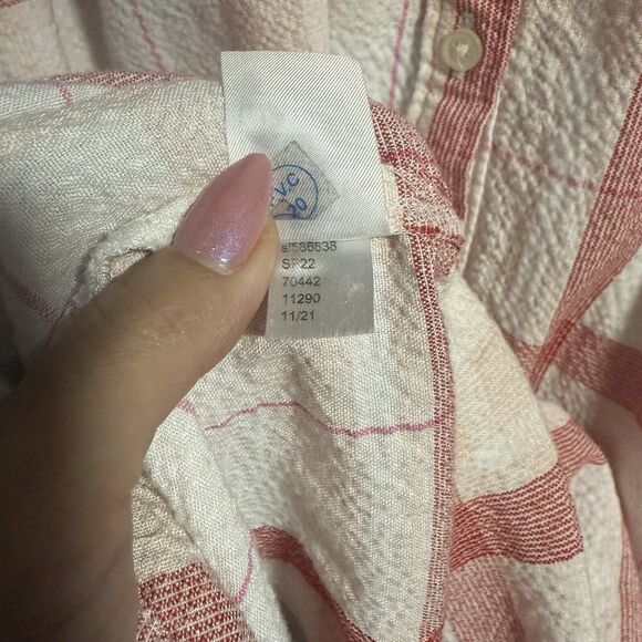 Loft Women Cuff Short Sleeve Plaid Seersucker Oversize Blouse Pink/White Medium - Picture 7 of 7